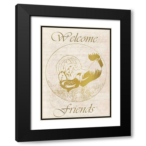 Rooster Welcome Friends Black Modern Wood Framed Art Print with Double Matting by Allen, Kimberly
