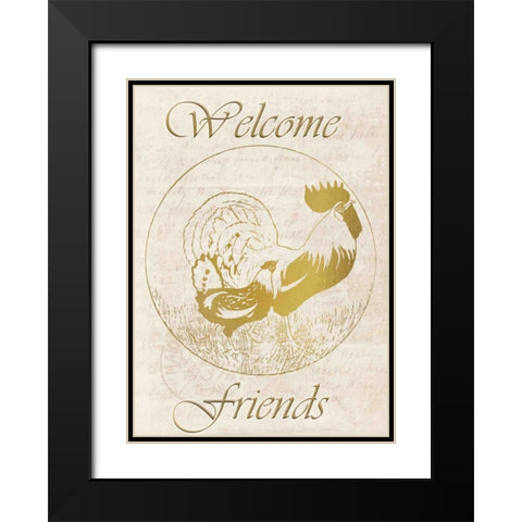 Rooster Welcome Friends Black Modern Wood Framed Art Print with Double Matting by Allen, Kimberly