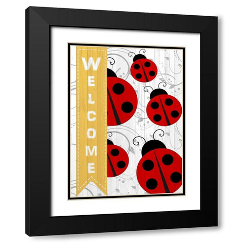 Welcome Ladybug Black Modern Wood Framed Art Print with Double Matting by Allen, Kimberly