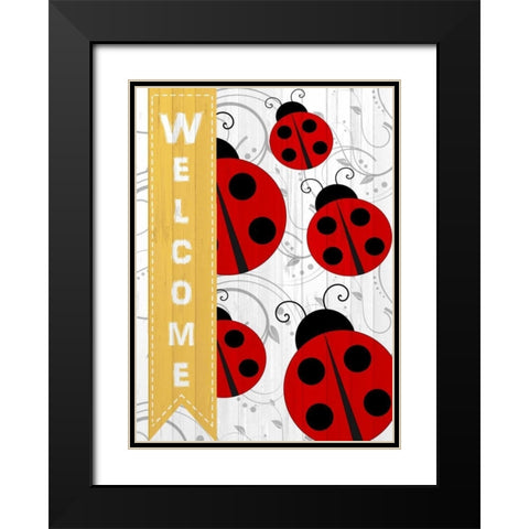Welcome Ladybug Black Modern Wood Framed Art Print with Double Matting by Allen, Kimberly