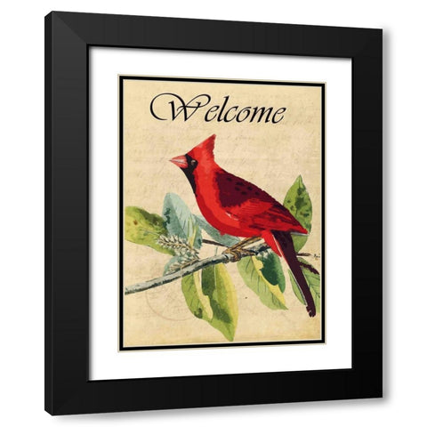 Cardinal Welcome Black Modern Wood Framed Art Print with Double Matting by Allen, Kimberly
