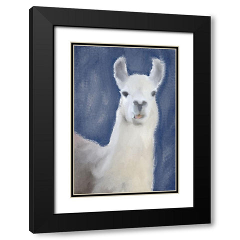 Llama on Navy Black Modern Wood Framed Art Print with Double Matting by Kimberly, Allen