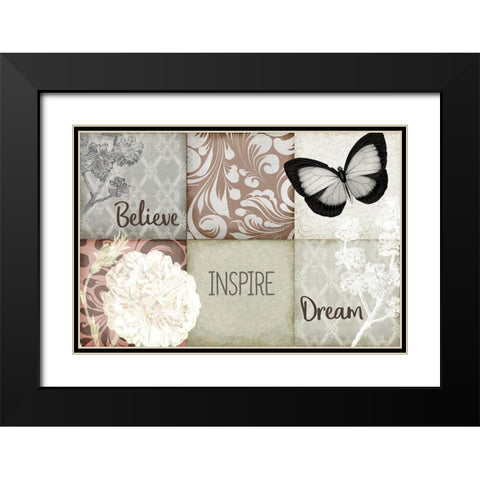 Believe Inspire Dream v2 Black Modern Wood Framed Art Print with Double Matting by Kimberly, Allen