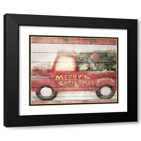 Merry Christmas Truck Black Modern Wood Framed Art Print with Double Matting by Kimberly, Allen
