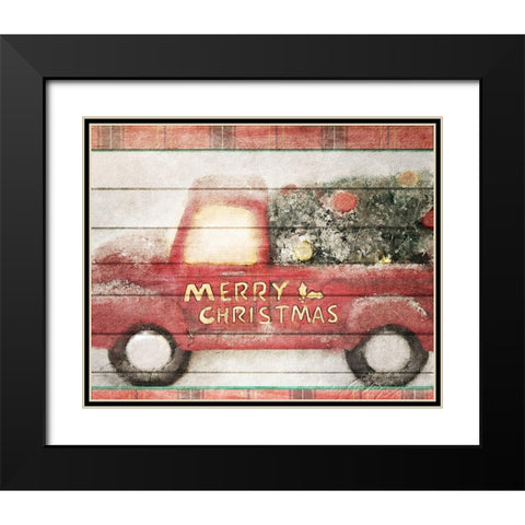 Merry Christmas Truck Black Modern Wood Framed Art Print with Double Matting by Kimberly, Allen