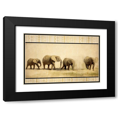 Tribal Elephants Black Modern Wood Framed Art Print with Double Matting by Kimberly, Allen