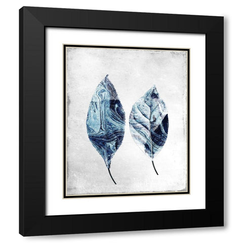 Marbled Blue Leaves 2 Black Modern Wood Framed Art Print with Double Matting by Allen, Kimberly