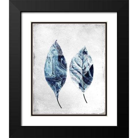 Marbled Blue Leaves 2 Black Modern Wood Framed Art Print with Double Matting by Allen, Kimberly