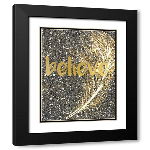 Gold Feather 1 Black Modern Wood Framed Art Print with Double Matting by Kimberly, Allen