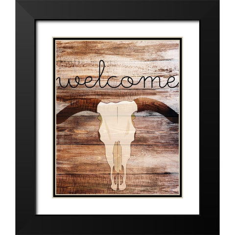 Longhorn Welcome Black Modern Wood Framed Art Print with Double Matting by Kimberly, Allen
