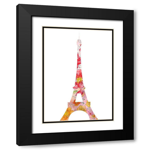 Eiffel Flowers Black Modern Wood Framed Art Print with Double Matting by Kimberly, Allen