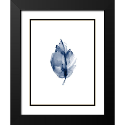 Navy Leaf Print Black Modern Wood Framed Art Print with Double Matting by Kimberly, Allen