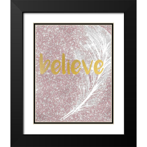 Pink Glitter Feather 1 Black Modern Wood Framed Art Print with Double Matting by Kimberly, Allen