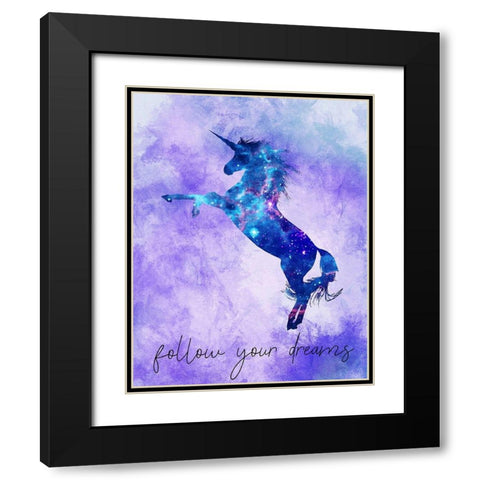 Follow your Dreams Unicorn Purple Black Modern Wood Framed Art Print with Double Matting by Kimberly, Allen