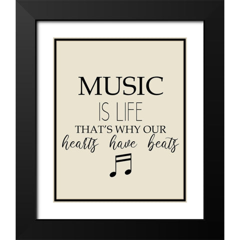 Music is Life Black Modern Wood Framed Art Print with Double Matting by Kimberly, Allen