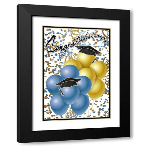 Congratulations Balloons Black Modern Wood Framed Art Print with Double Matting by Kimberly, Allen