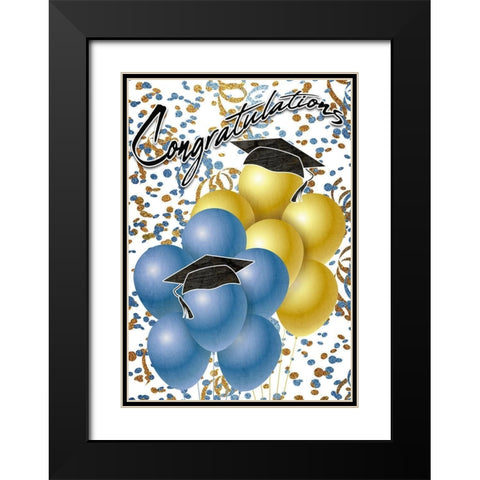 Congratulations Balloons Black Modern Wood Framed Art Print with Double Matting by Kimberly, Allen