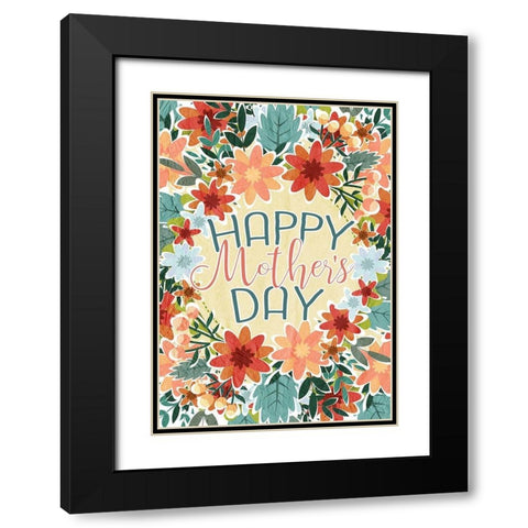 Happy Mothers Day Floral Black Modern Wood Framed Art Print with Double Matting by Kimberly, Allen