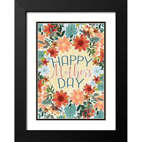 Happy Mothers Day Floral Black Modern Wood Framed Art Print with Double Matting by Kimberly, Allen
