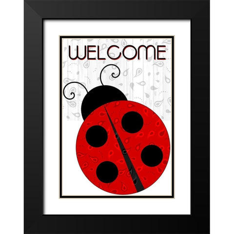 Welcome Ladybug Black Modern Wood Framed Art Print with Double Matting by Kimberly, Allen