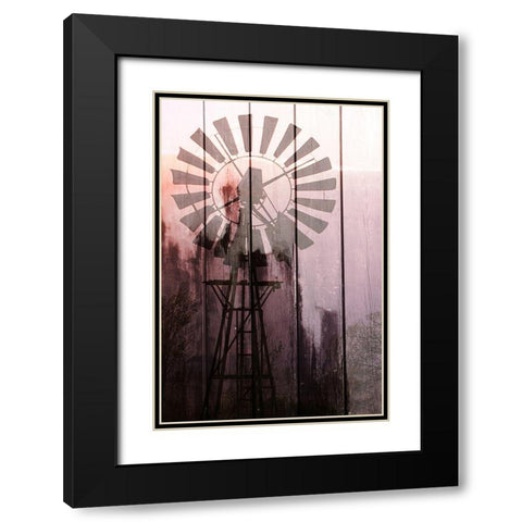 Windmill Sunset Black Modern Wood Framed Art Print with Double Matting by Kimberly, Allen