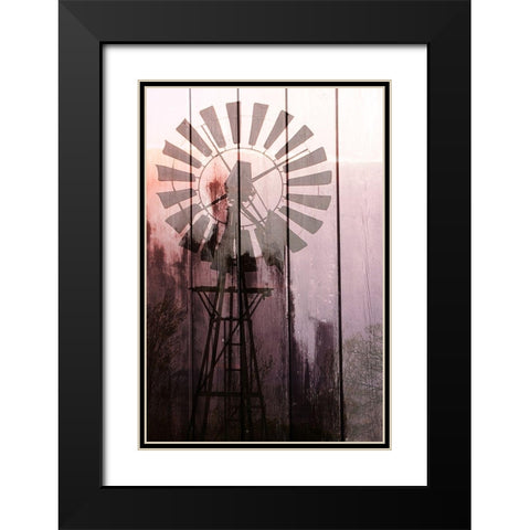 Windmill Sunset Black Modern Wood Framed Art Print with Double Matting by Kimberly, Allen