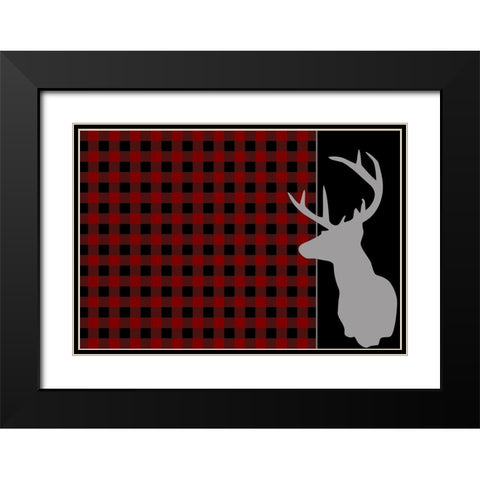 Buffalo Plaid Deer Black Modern Wood Framed Art Print with Double Matting by Kimberly, Allen