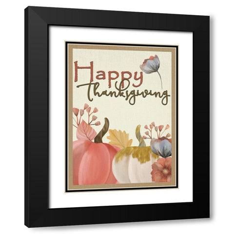 Happy Thanksgiving Floral Black Modern Wood Framed Art Print with Double Matting by Kimberly, Allen