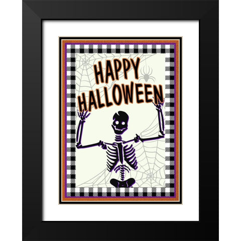 Happy Halloween Skeleton Black Modern Wood Framed Art Print with Double Matting by Kimberly, Allen