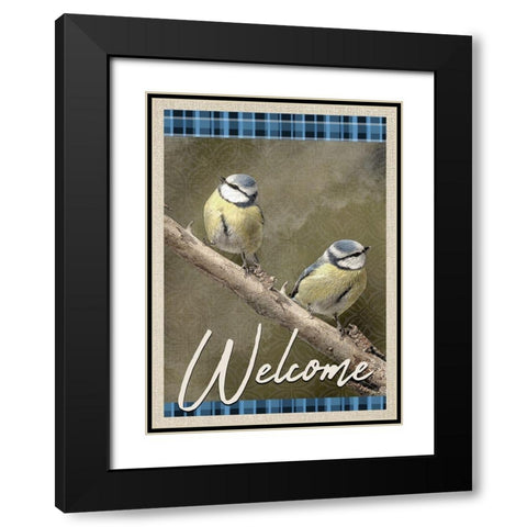 Welcome Blue Birds Black Modern Wood Framed Art Print with Double Matting by Kimberly, Allen