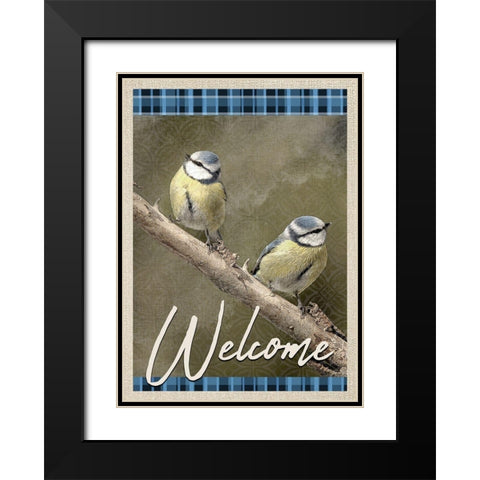 Welcome Blue Birds Black Modern Wood Framed Art Print with Double Matting by Kimberly, Allen