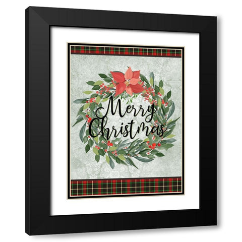 Merry Christmas Wreath Black Modern Wood Framed Art Print with Double Matting by Kimberly, Allen