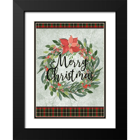 Merry Christmas Wreath Black Modern Wood Framed Art Print with Double Matting by Kimberly, Allen