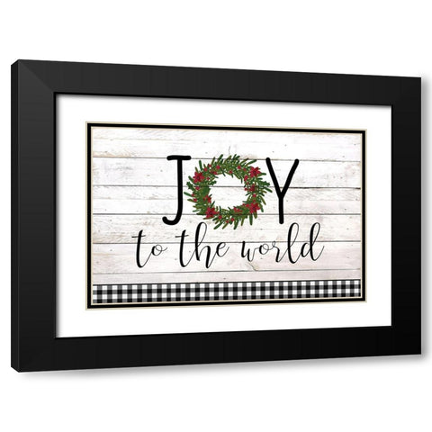 Joy to the World Wreath Plaid Black Modern Wood Framed Art Print with Double Matting by Kimberly, Allen
