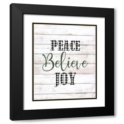 Peace Believe Joy Plaid Black Modern Wood Framed Art Print with Double Matting by Kimberly, Allen