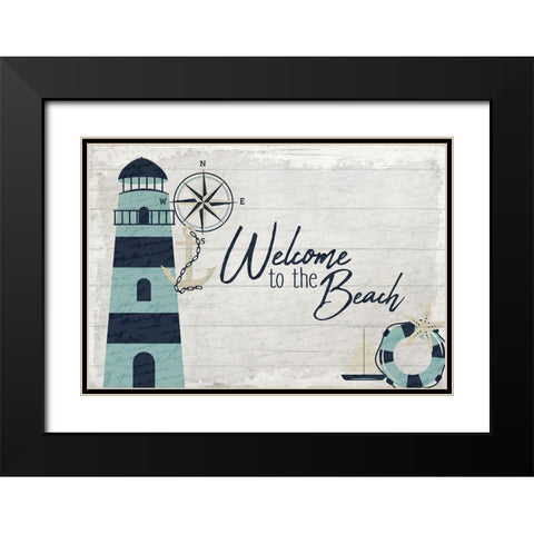 Welcome to the Beach Black Modern Wood Framed Art Print with Double Matting by Kimberly, Allen