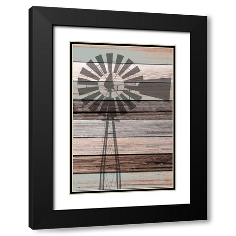 Windmill on Wood Black Modern Wood Framed Art Print with Double Matting by Kimberly, Allen