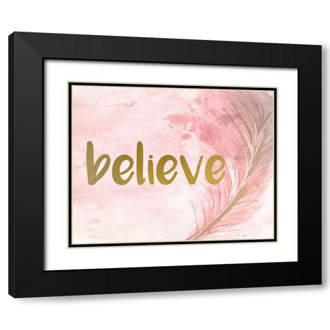 Pink Feathered 1 Black Modern Wood Framed Art Print with Double Matting by Kimberly, Allen