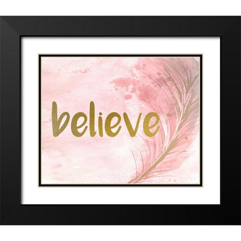 Pink Feathered 1 Black Modern Wood Framed Art Print with Double Matting by Kimberly, Allen