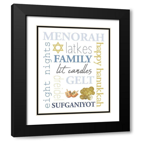 Hanukkah Word Art Black Modern Wood Framed Art Print with Double Matting by Allen, Kimberly