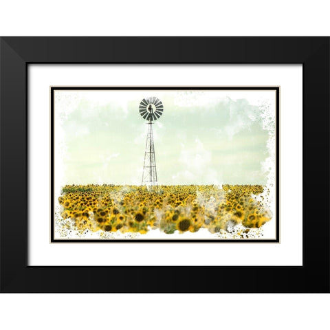 Windmill Sunflowers Black Modern Wood Framed Art Print with Double Matting by Allen, Kimberly