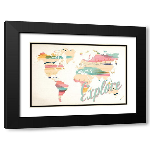 Explore Map Black Modern Wood Framed Art Print with Double Matting by Allen, Kimberly