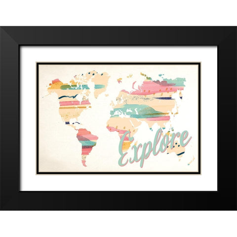 Explore Map Black Modern Wood Framed Art Print with Double Matting by Allen, Kimberly