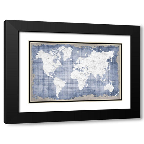 Blue World Map Black Modern Wood Framed Art Print with Double Matting by Allen, Kimberly