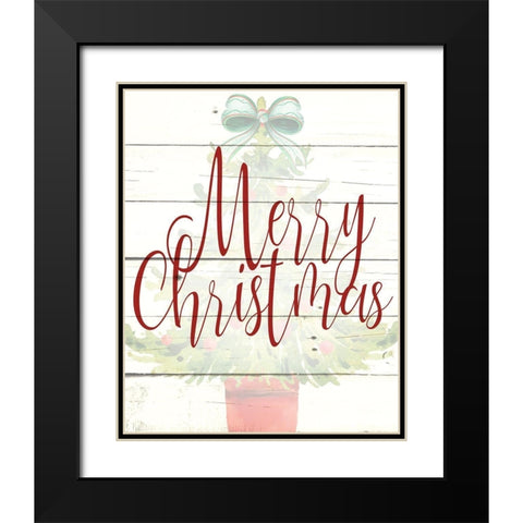 Merry Christmas Tree Black Modern Wood Framed Art Print with Double Matting by Allen, Kimberly