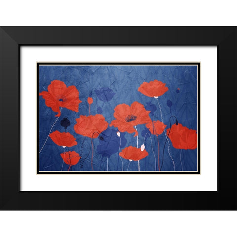 Classic Blue Poppies Black Modern Wood Framed Art Print with Double Matting by Allen, Kimberly
