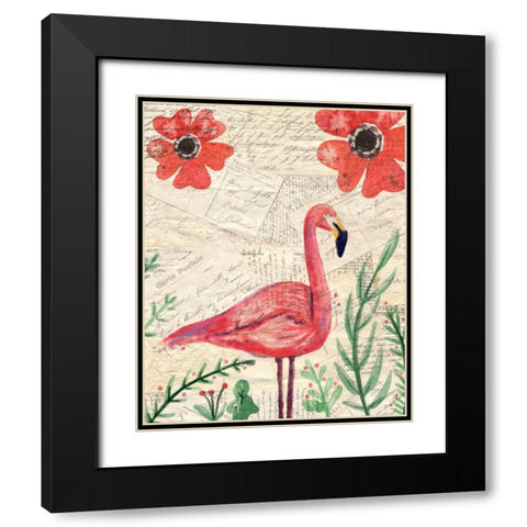 Postcard Flamingo 1 Black Modern Wood Framed Art Print with Double Matting by Allen, Kimberly