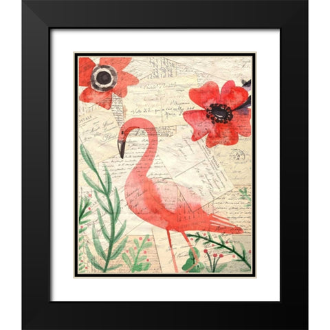 Postcard Flamingo 2 Black Modern Wood Framed Art Print with Double Matting by Allen, Kimberly