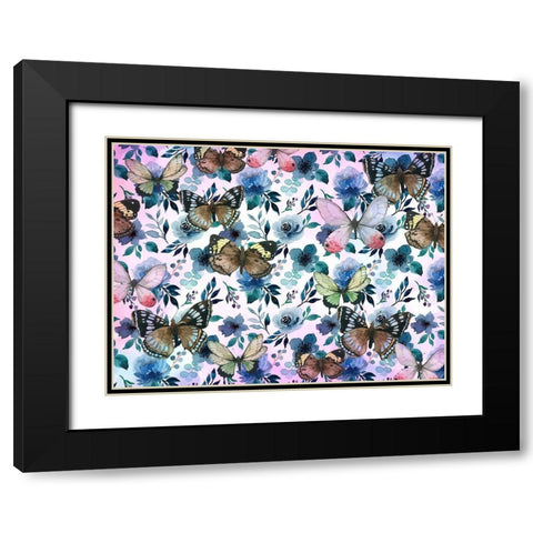 Floral Butterflies Black Modern Wood Framed Art Print with Double Matting by Allen, Kimberly
