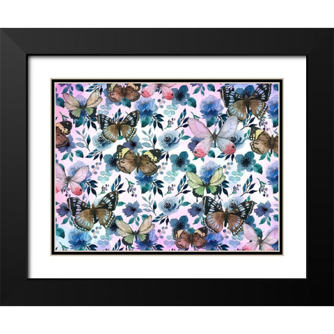 Floral Butterflies Black Modern Wood Framed Art Print with Double Matting by Allen, Kimberly
